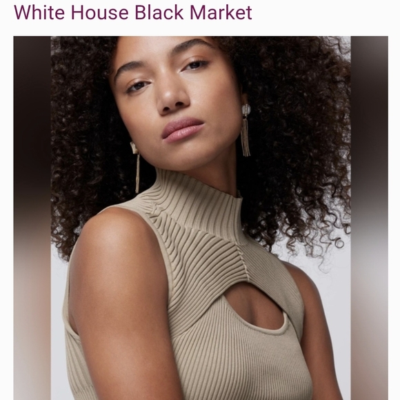 White House Black Market Beige Cutout Top - Picture 3 of 10
